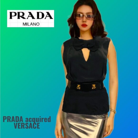 Prada Tops - PRADA Milano Authentic Black Silk Sleeveless Top V-Neck Bow Sz L Excellent Cond